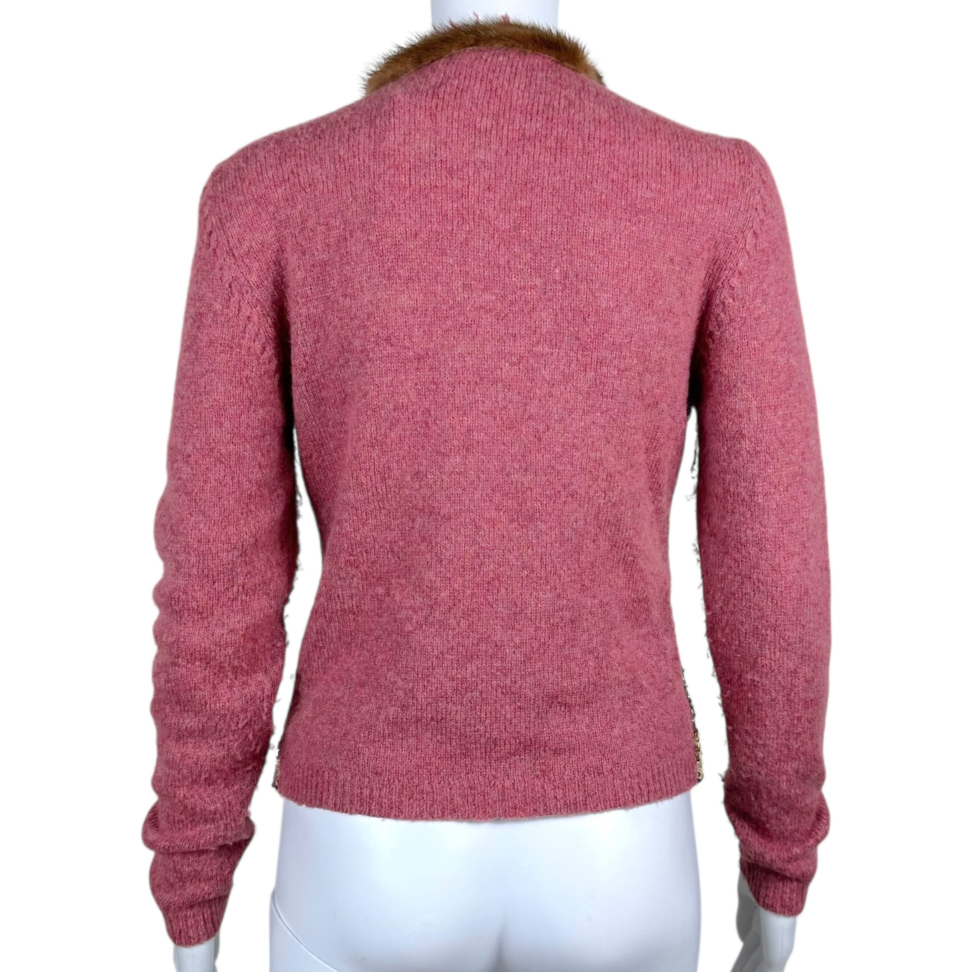 Blumarine Pink Beaded Rabbit Fur Trim Cardigan - Outfit Repeater