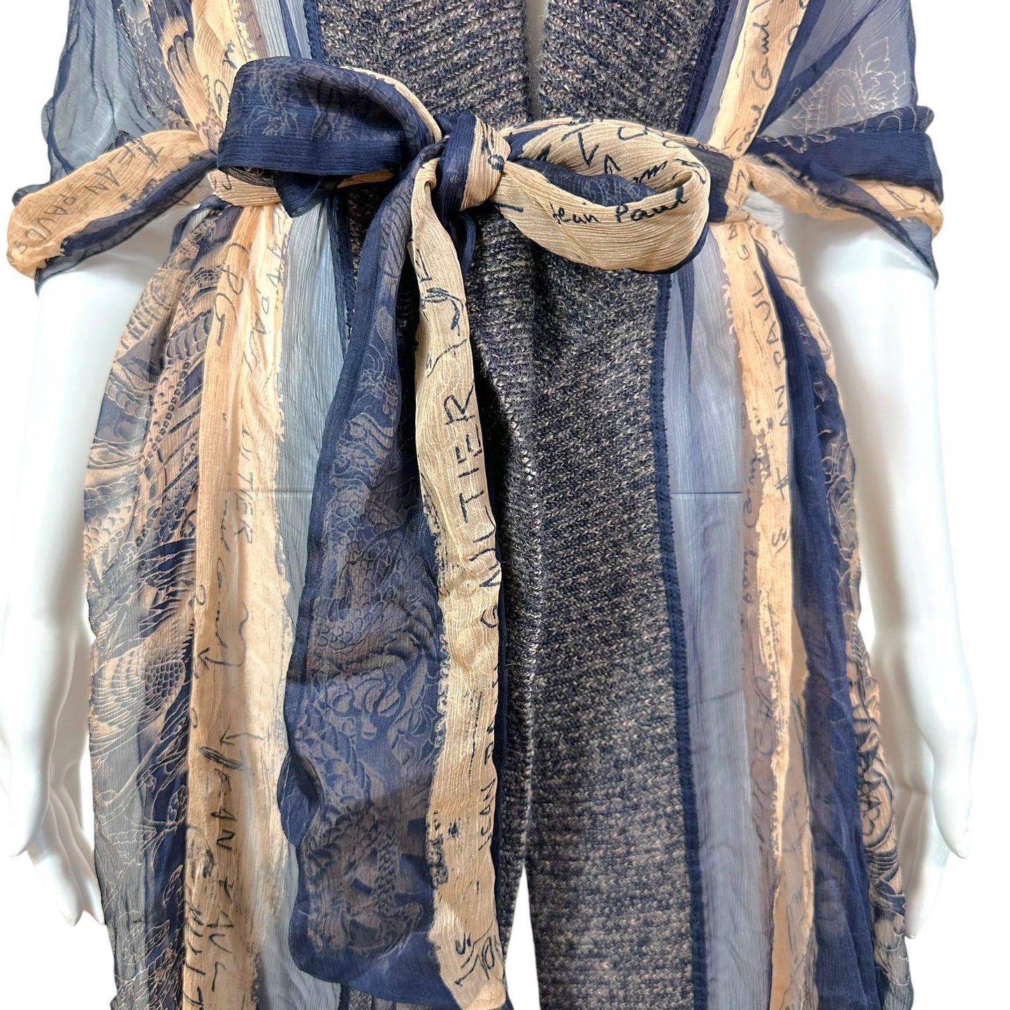 Jean Paul Gaultier Tattoo Print Sheer Silk & Knit Wrap Shawl