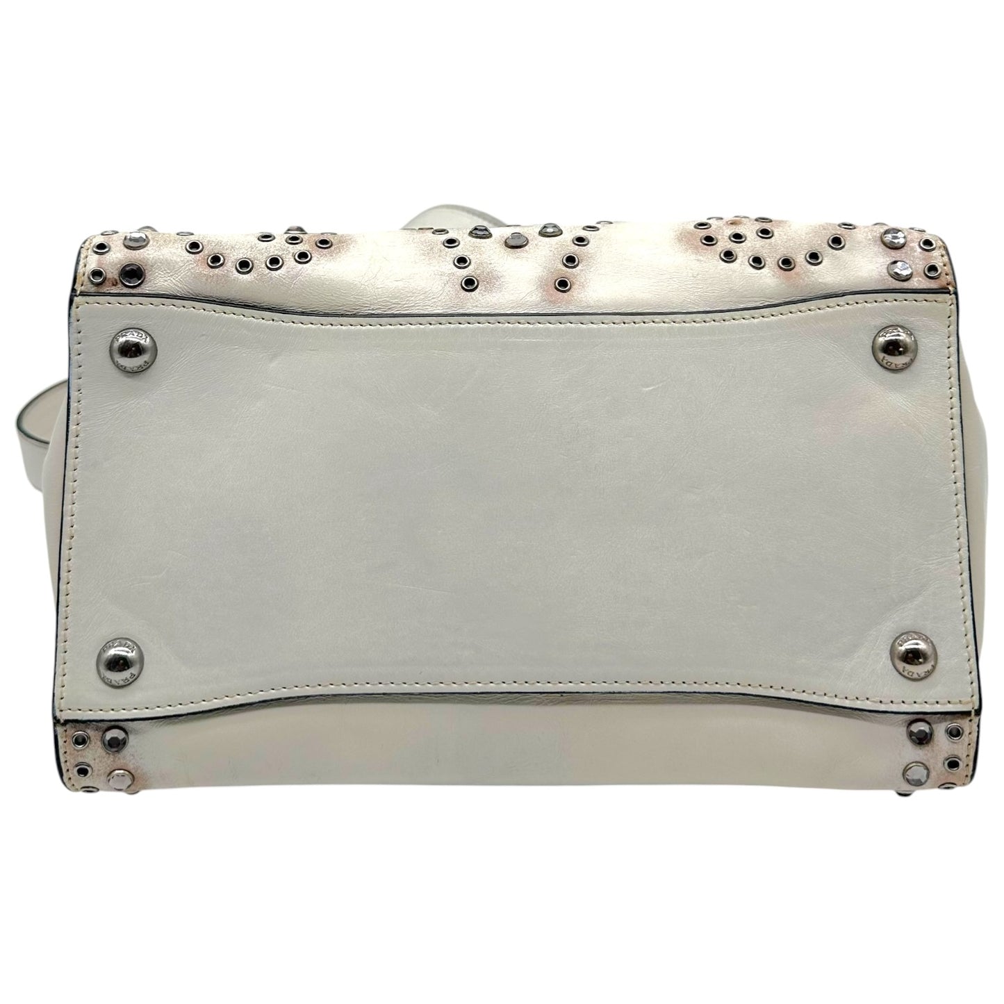 Prada White Leather Studded & Rhinestone Embellished 2-Way Bag