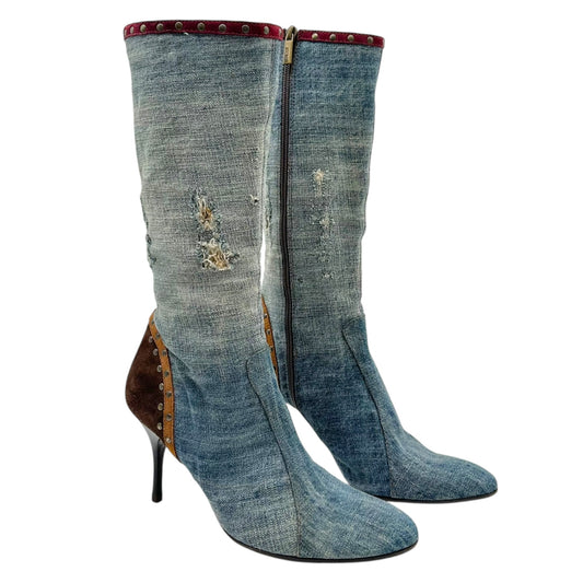 Just Cavalli Roberto Cavalli Denim Studded Heeled Boots