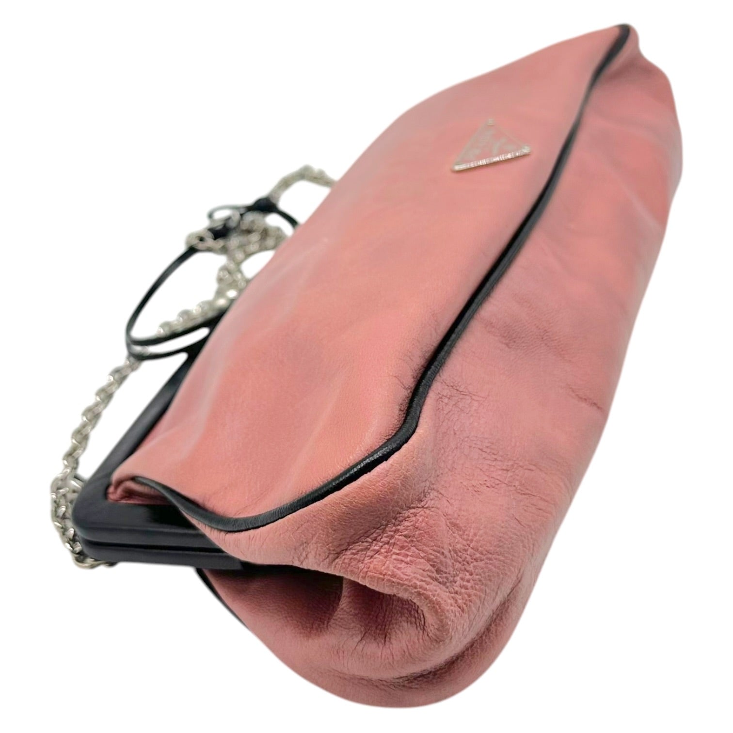 Prada Pink Black Floral Applique Clutch Bag