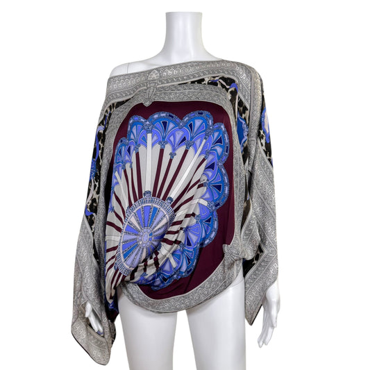 Emilio Pucci Blue & Gray Printed Silk Batwing Flowy Blouse - Outfit Repeater