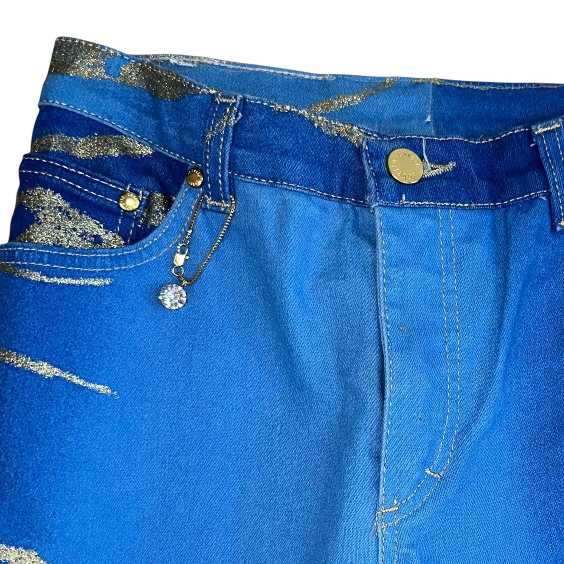 Roberto Cavalli 90's Blue & Gold Zebra Print Jeans - Outfit Repeater