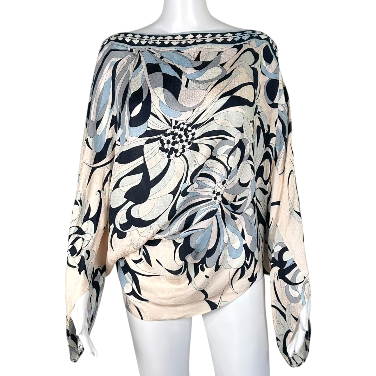 Emilio Pucci Asymmetrical Blouse Light Pink Blue Silk