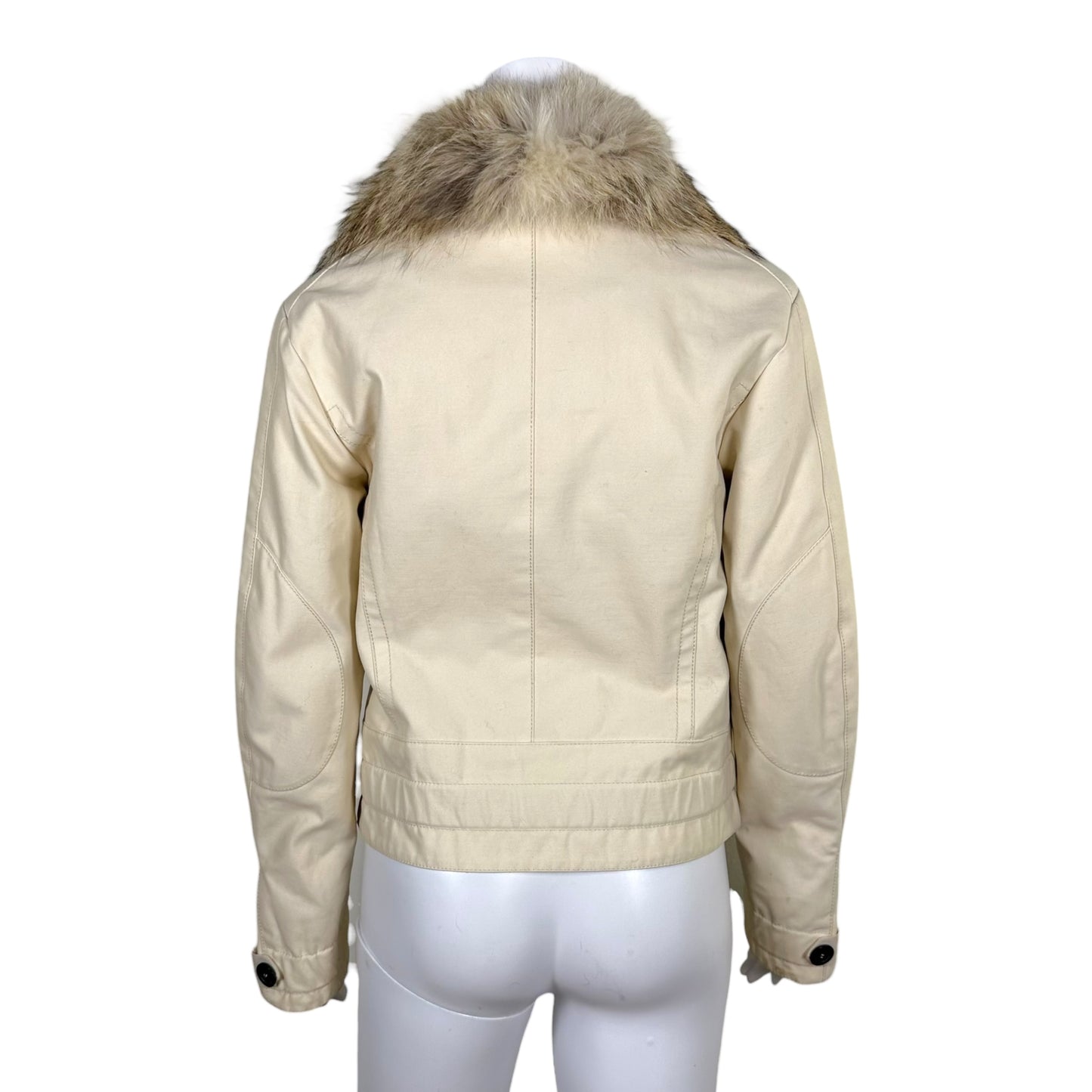 Louis Vuitton Ivory Button Front Fox Fur Collar Jacket