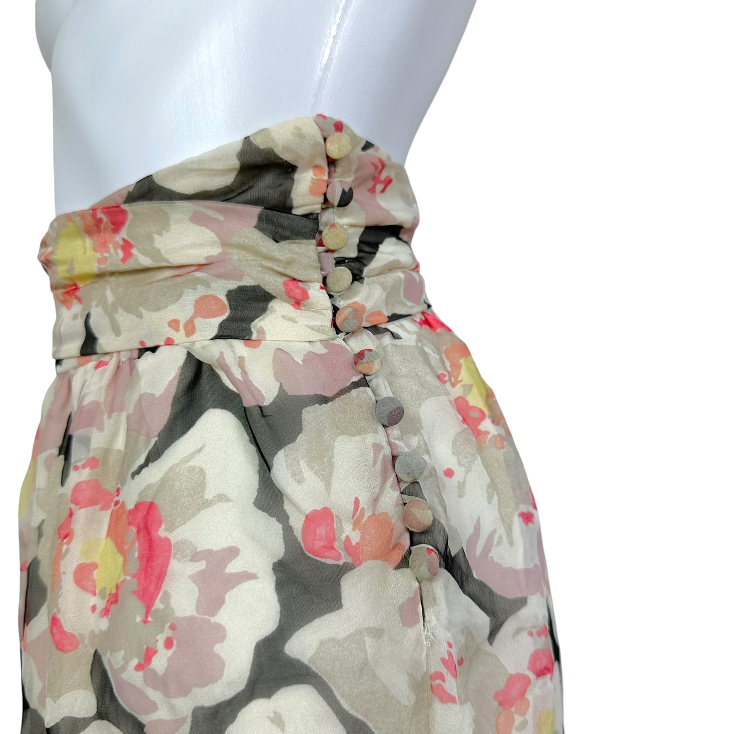 John Galliano Silk Floral Print Midi Skirt