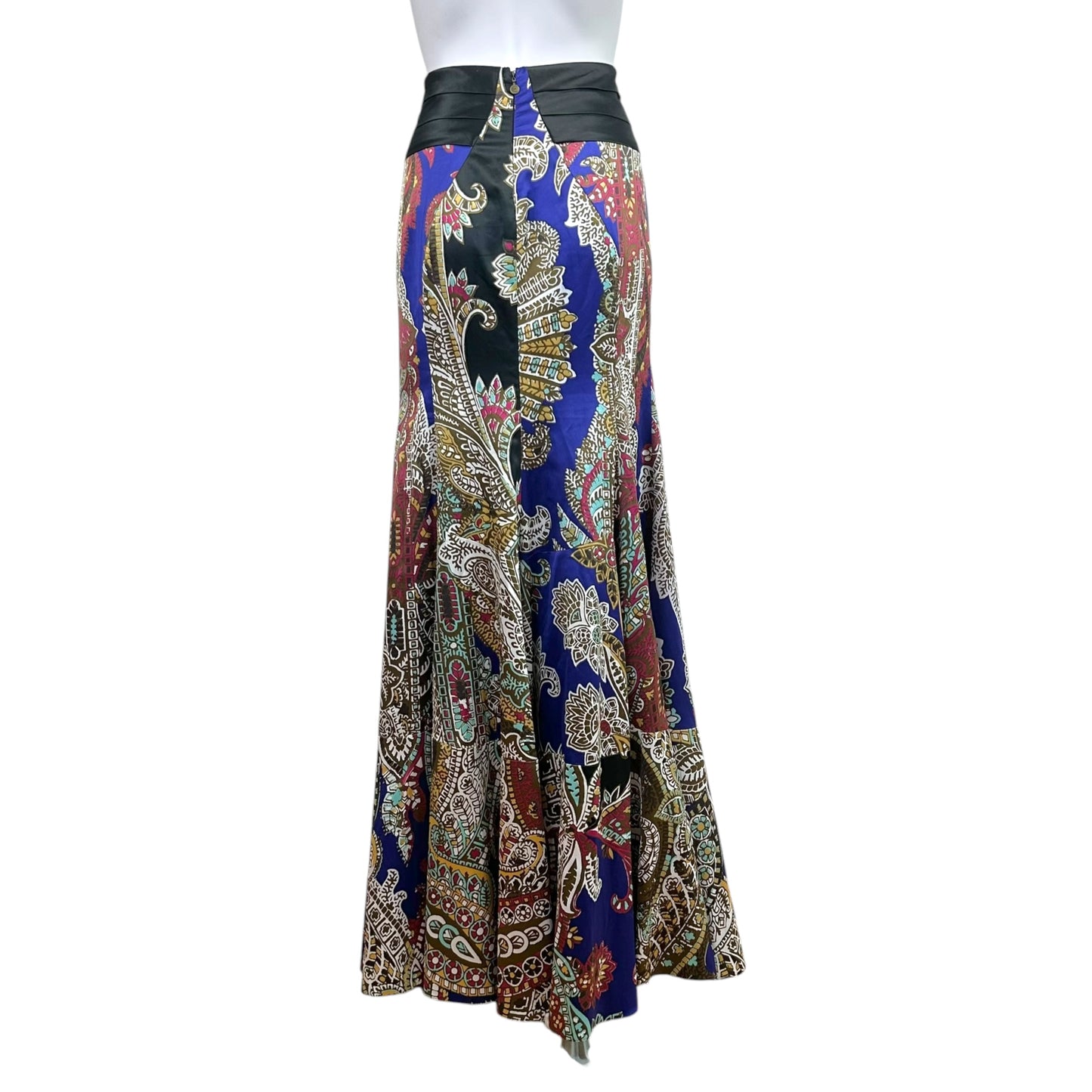 Just Cavalli Roberto Cavalli Jewel-Tone Paisley Print Satin Maxi Skirt