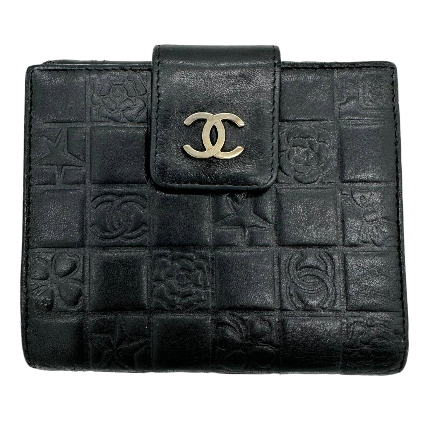 Chanel Black Leather Icon Wallet with Silver Logo Clasp