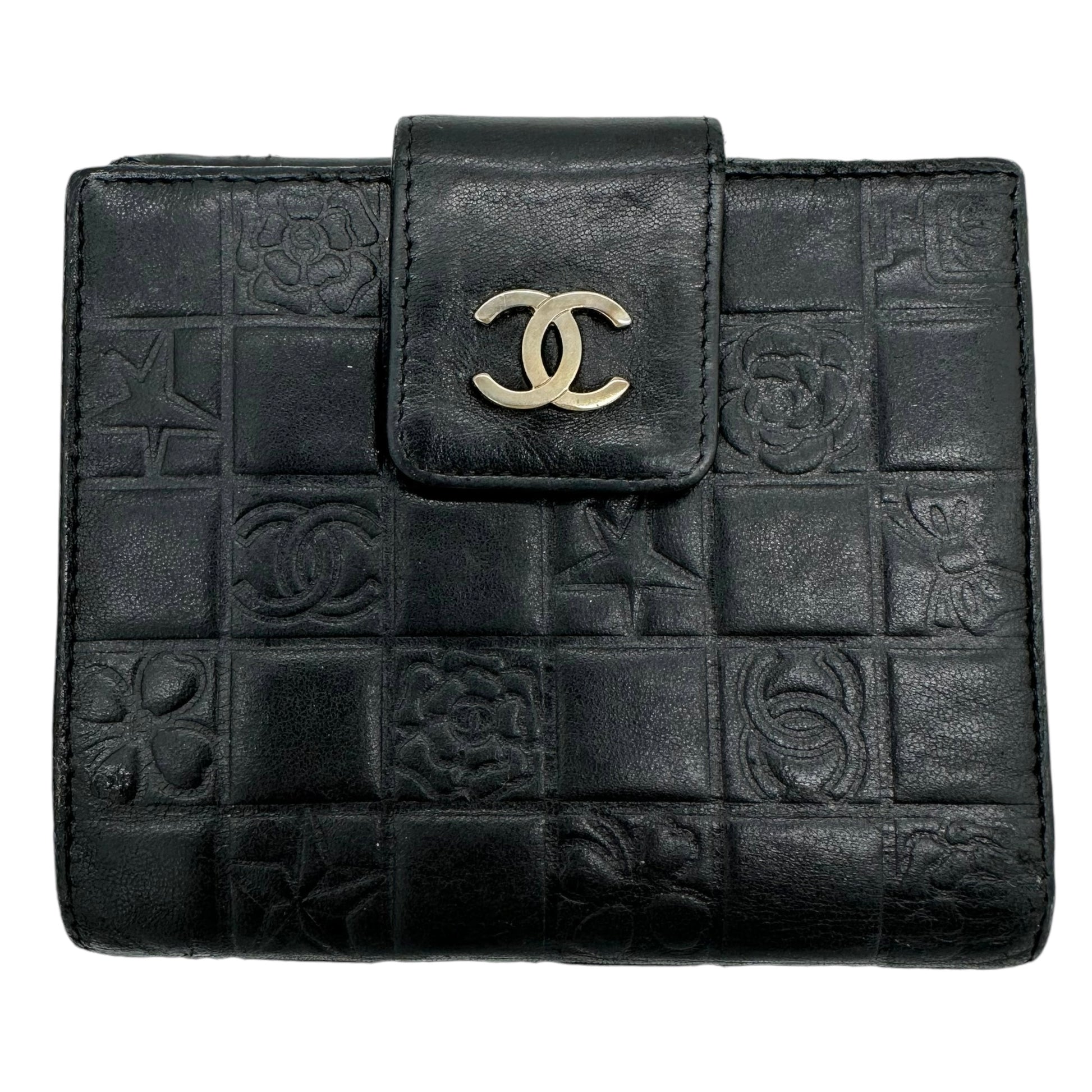 Chanel Black Leather Icon Wallet with Silver Logo Clasp