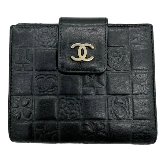 Chanel Black Leather Icon Wallet with Silver Logo Clasp