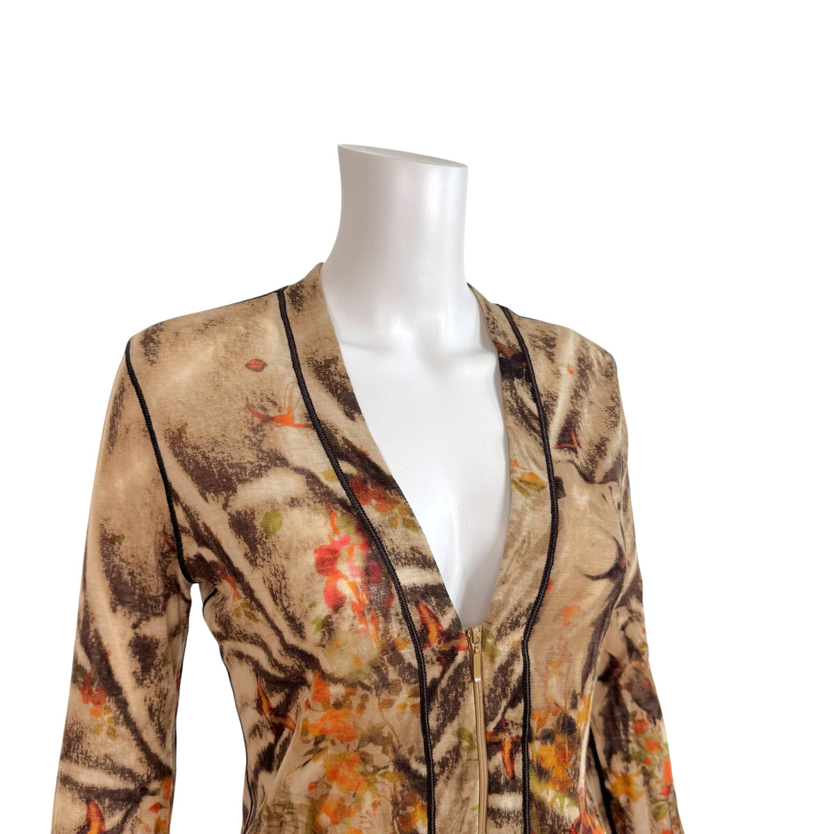 Jean Paul Gaultier Beige & Orange Printed Wool Zip-Up Sweater