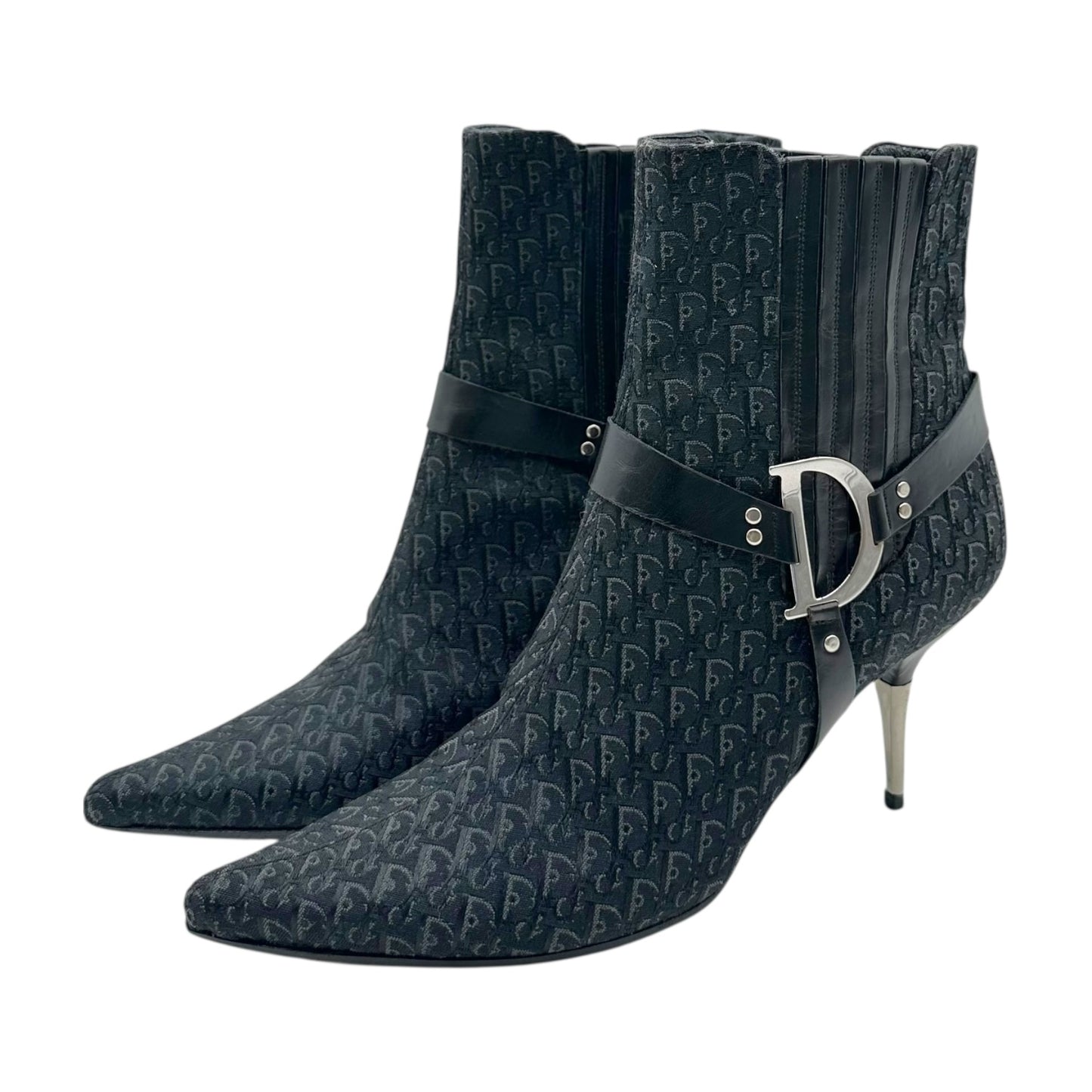 Christian Dior Black Monogram Pointed Toe Heeled Boots