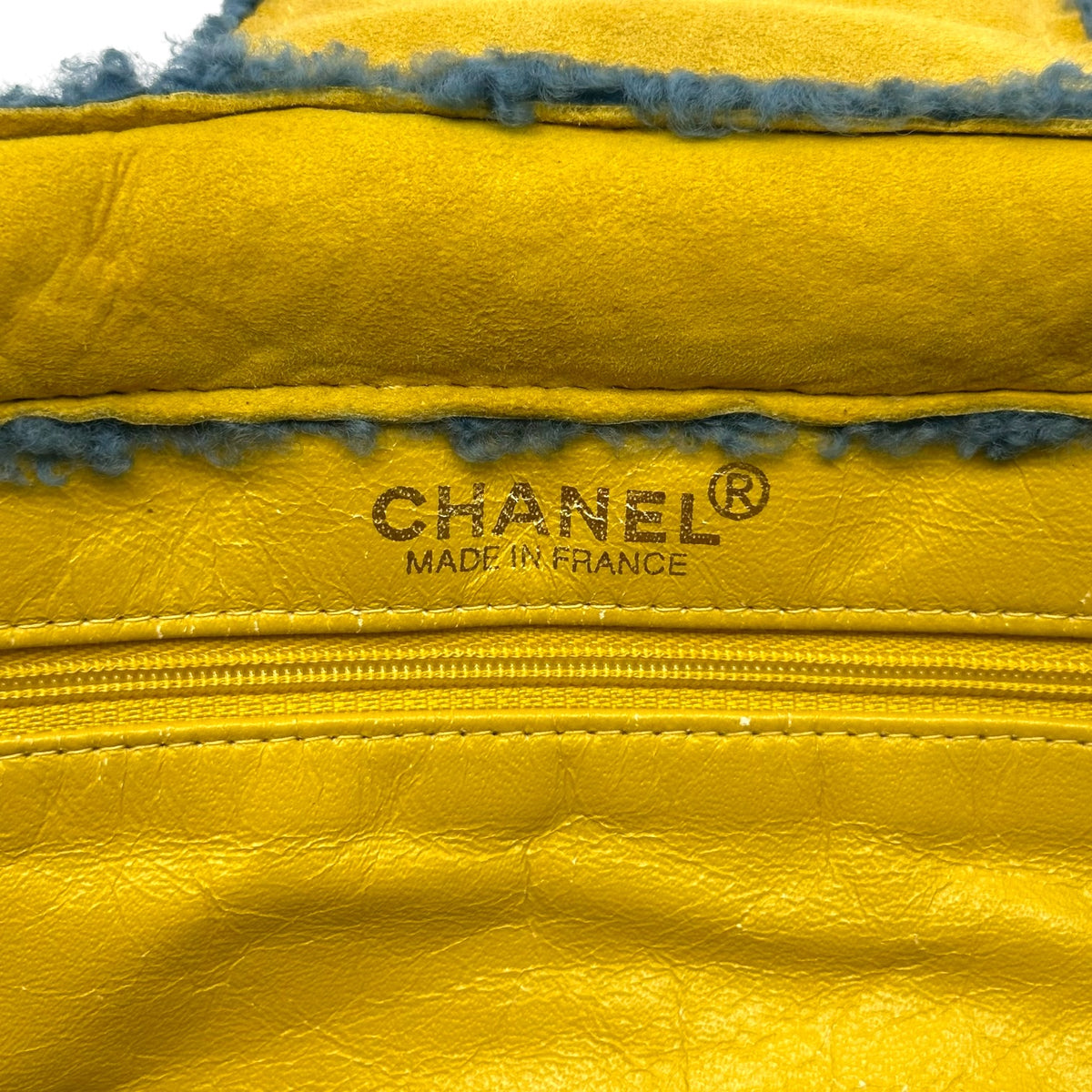 Chanel Yellow Blue Shearling Turnlock Handbag 1990s