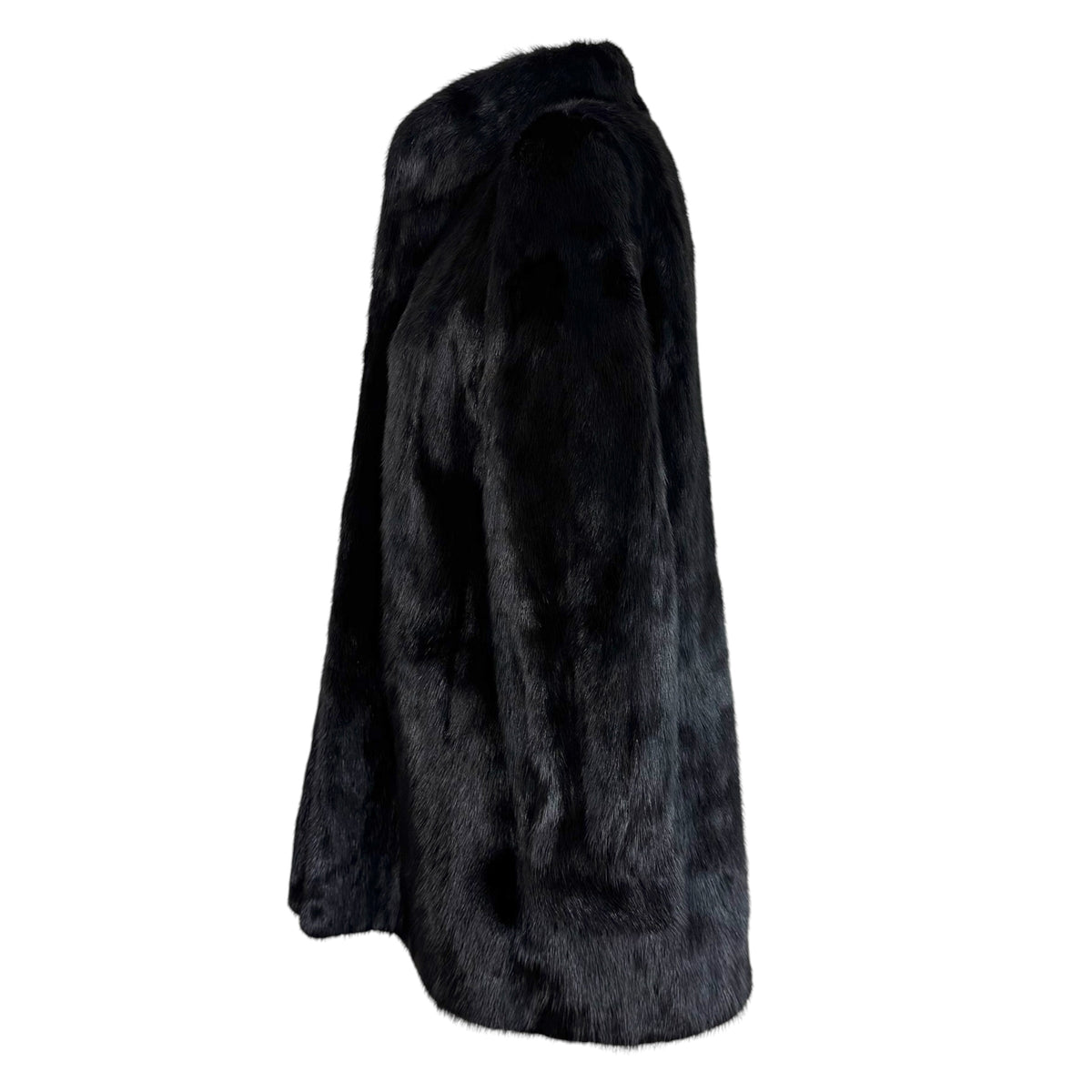 Takashimaya Black Tanned Mink Fur Mid-Length Coat