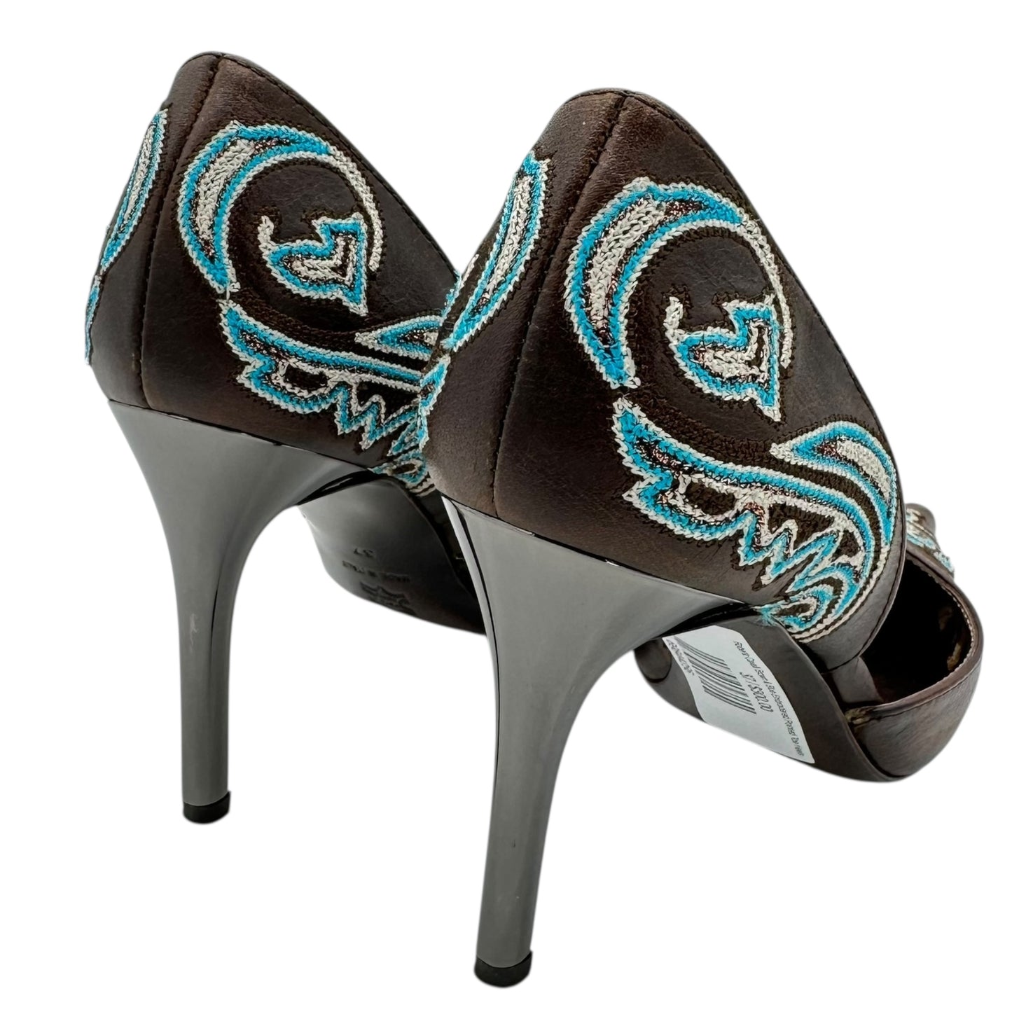 Roberto Cavalli Brown & Blue Embroidered Pointed Toe Heels