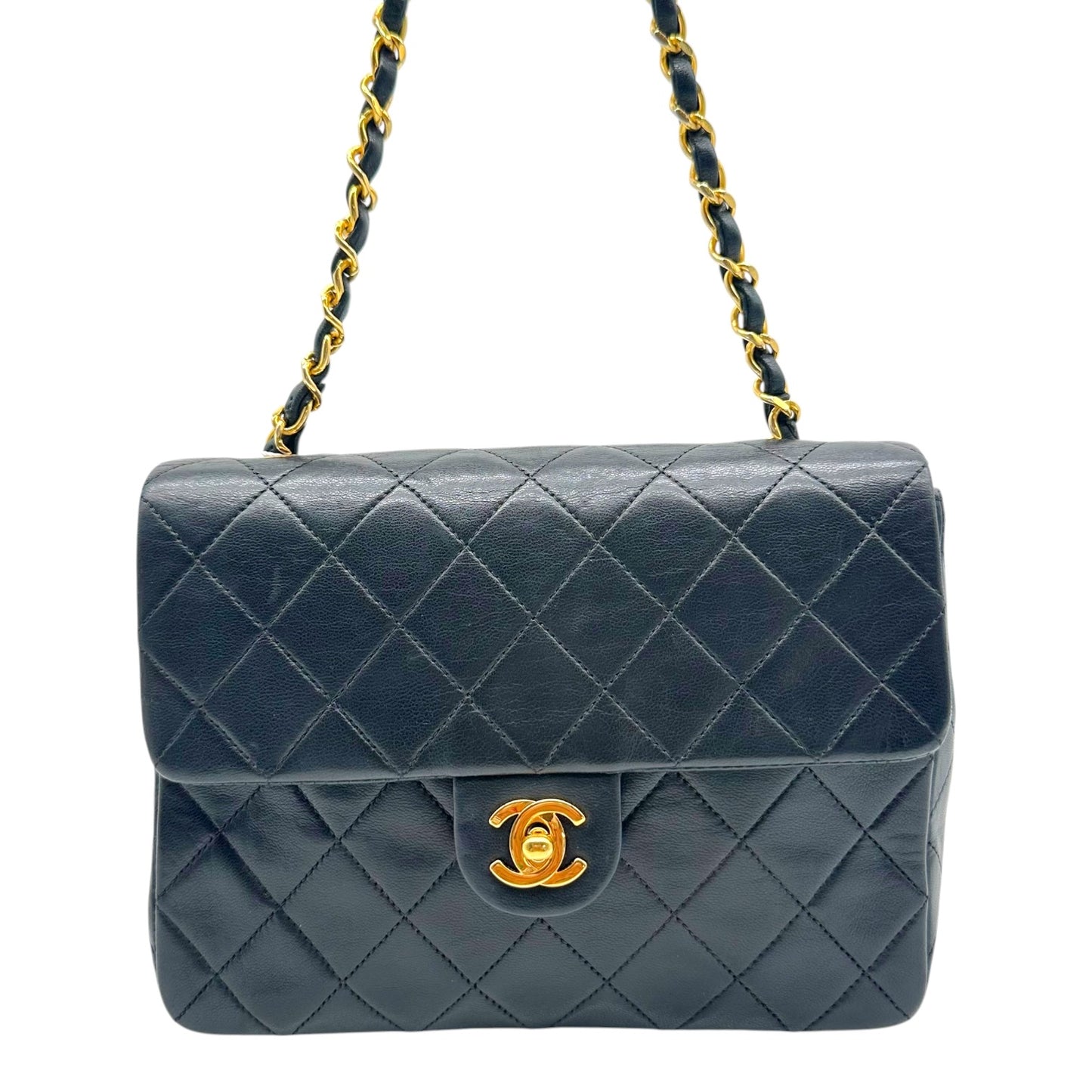 Chanel Black & Gold Lambskin Matelasse Small Classic Flap Bag 1989-91