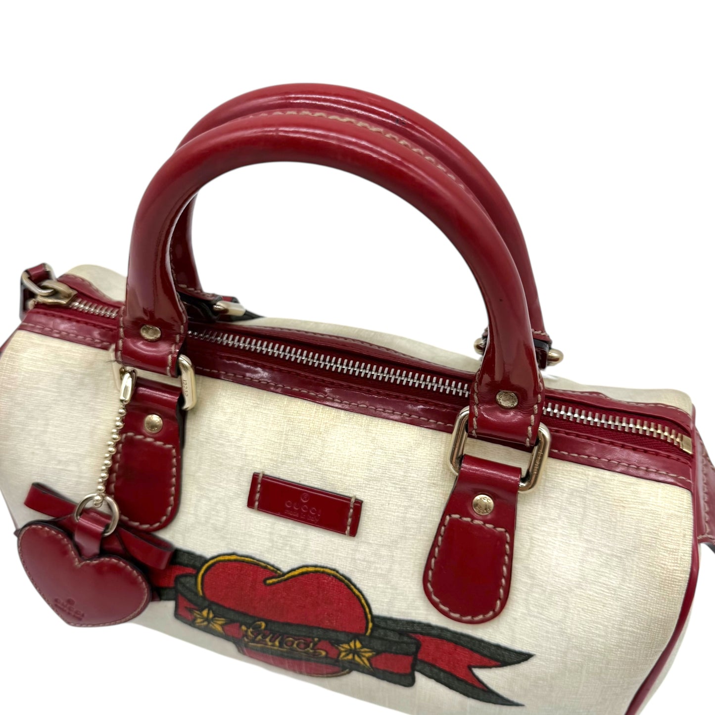 Gucci x UNICEF Red & White Tattoo Heart Mini Boston Bag - Outfit Repeater