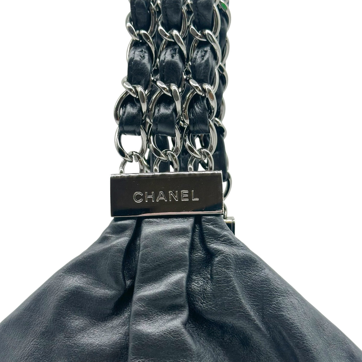 Chanel Black Silver Rock Chain Handbag 2000s Vintage