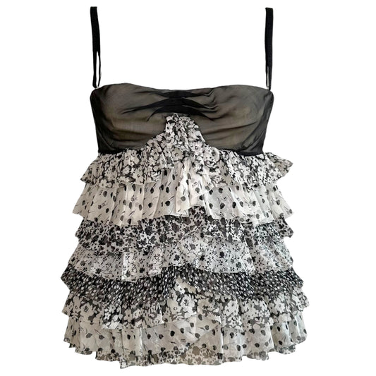 Dolce & Gabbana Black White Floral Print Silk Corset Top