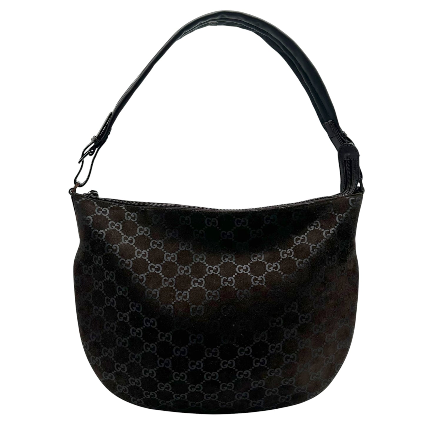 Gucci Brown Suede Monogram Crescent Hobo Bag