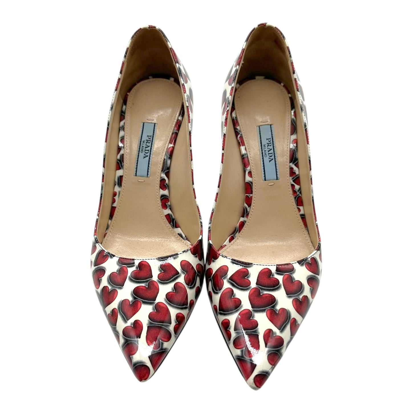 Prada Heart Print Patent Leather Heels