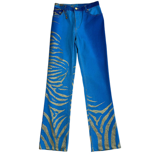 Roberto Cavalli 90's Blue & Gold Zebra Print Jeans - Outfit Repeater