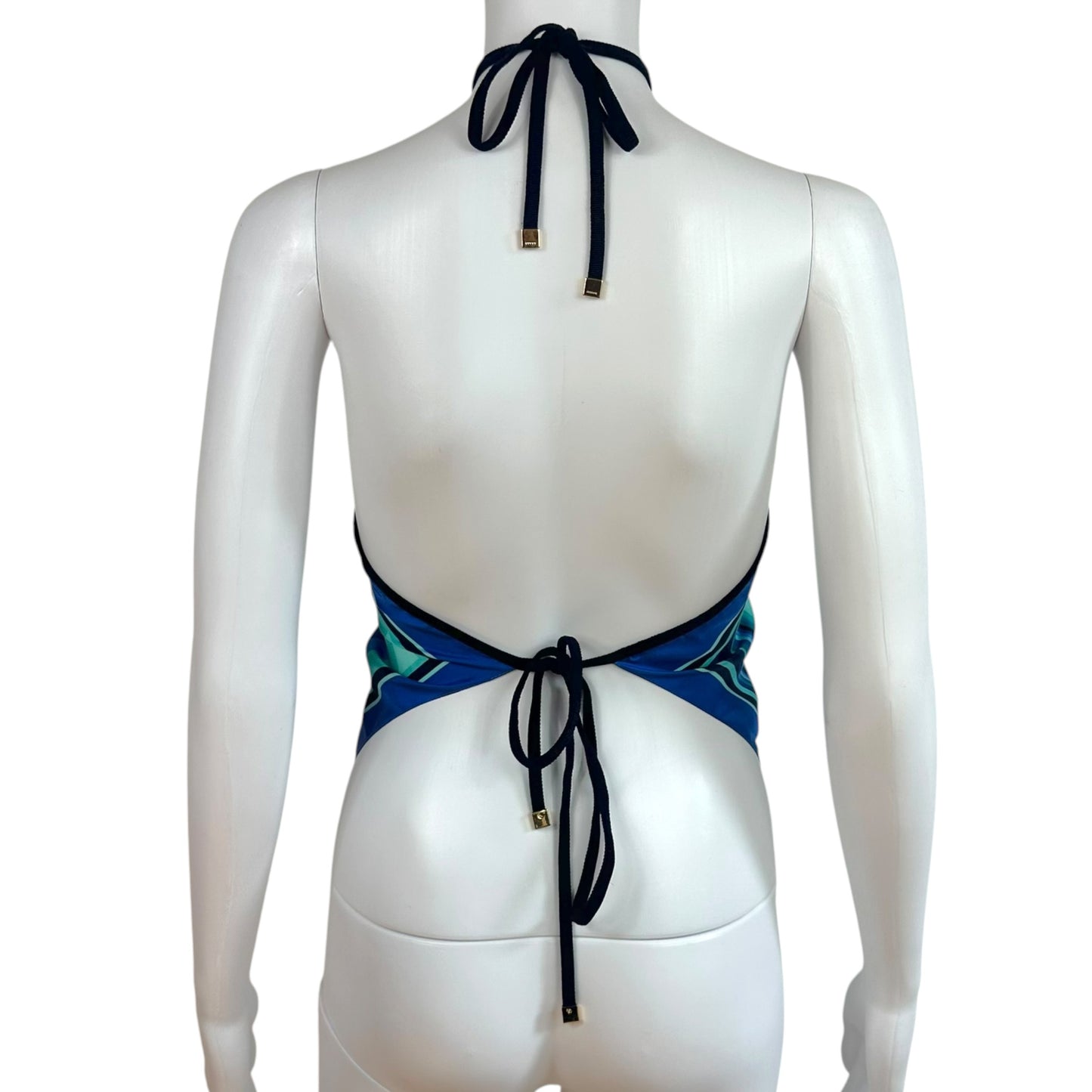 Gucci by Tom Ford Blue & Turquoise Silk Scarf Open-Back Halter Top