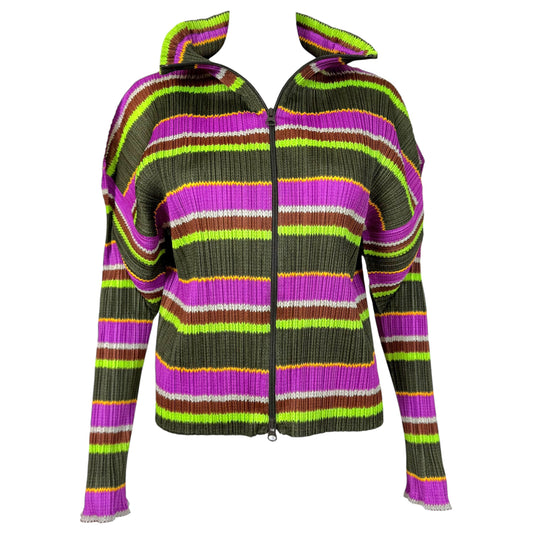 Issey Miyake Zip-Up Jacket Khaki Green Purple Striped