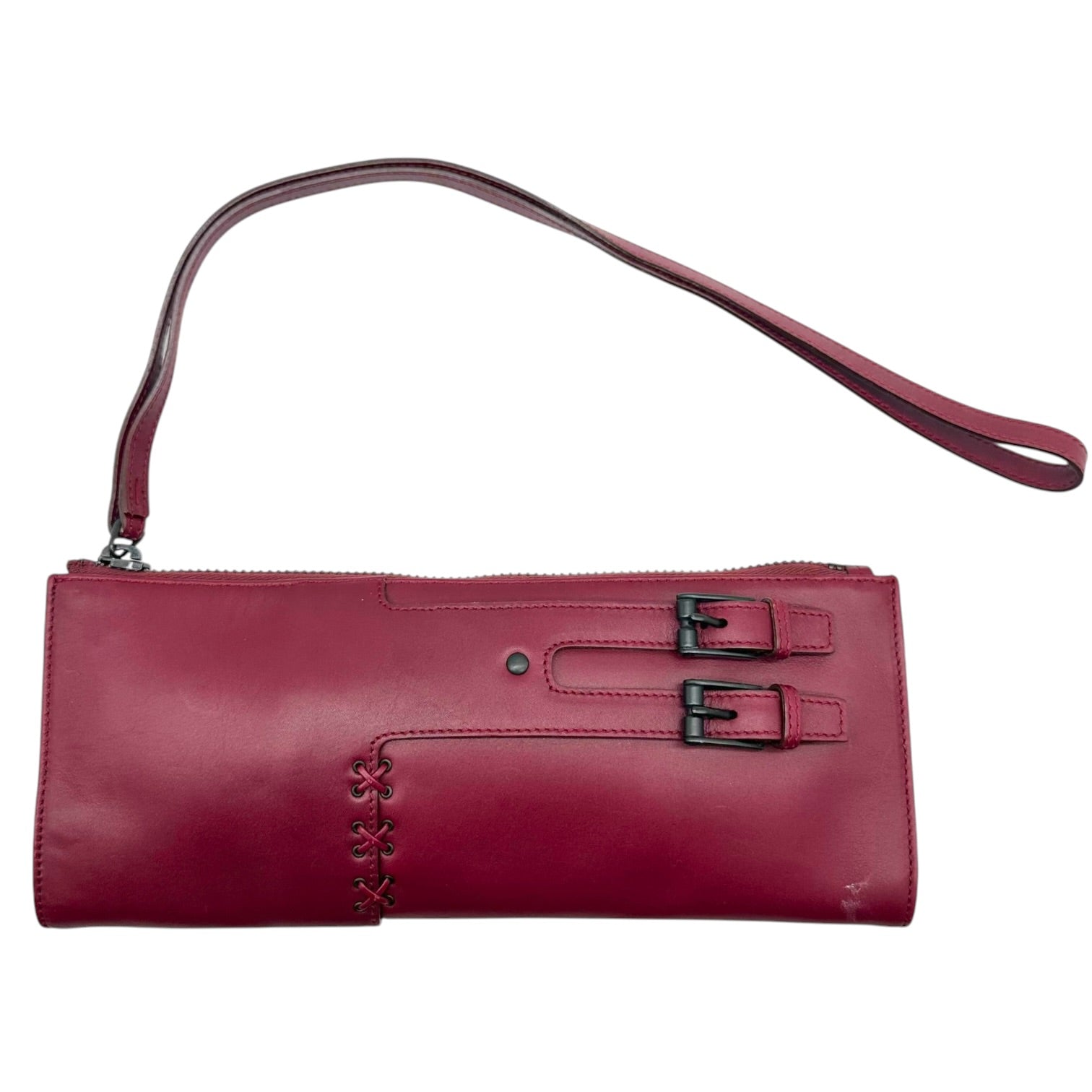 Gucci Burgundy Leather Clutch Bag With Whipstitch Detail