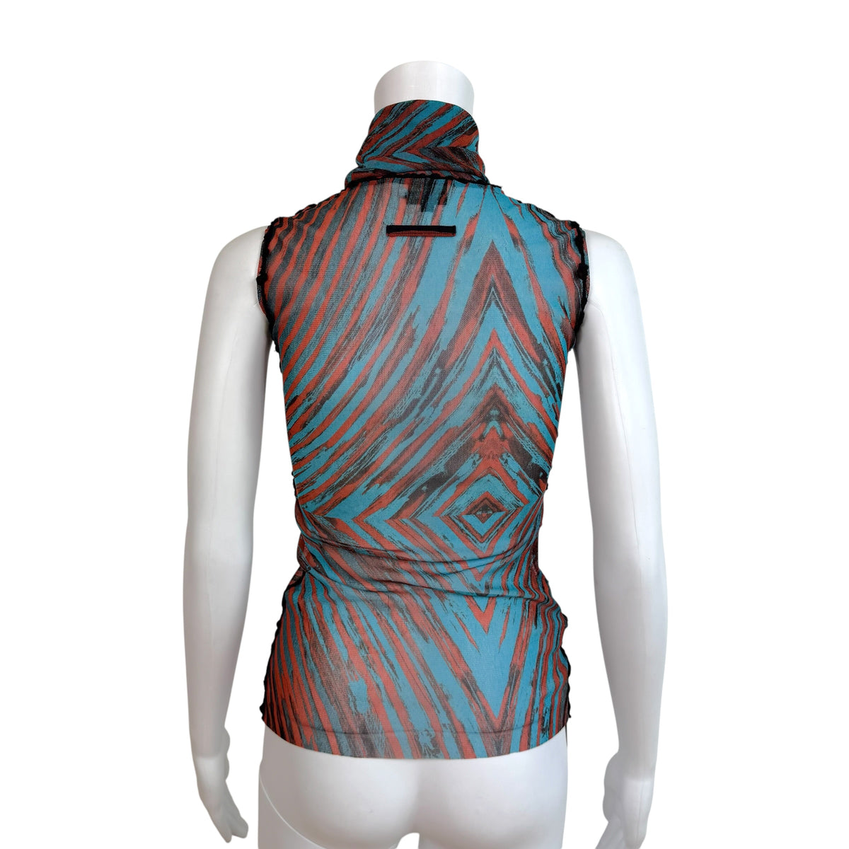 Jean Paul Gaultier F/W 2001 Marlene Dietrich Face Print Mesh Sleeveless Turtleneck Top