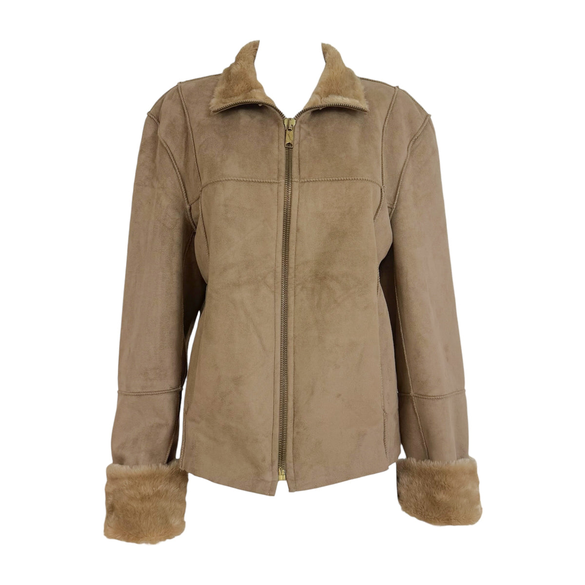 Dolce & Gabbana Tan Shearling Zip-Up Jacket