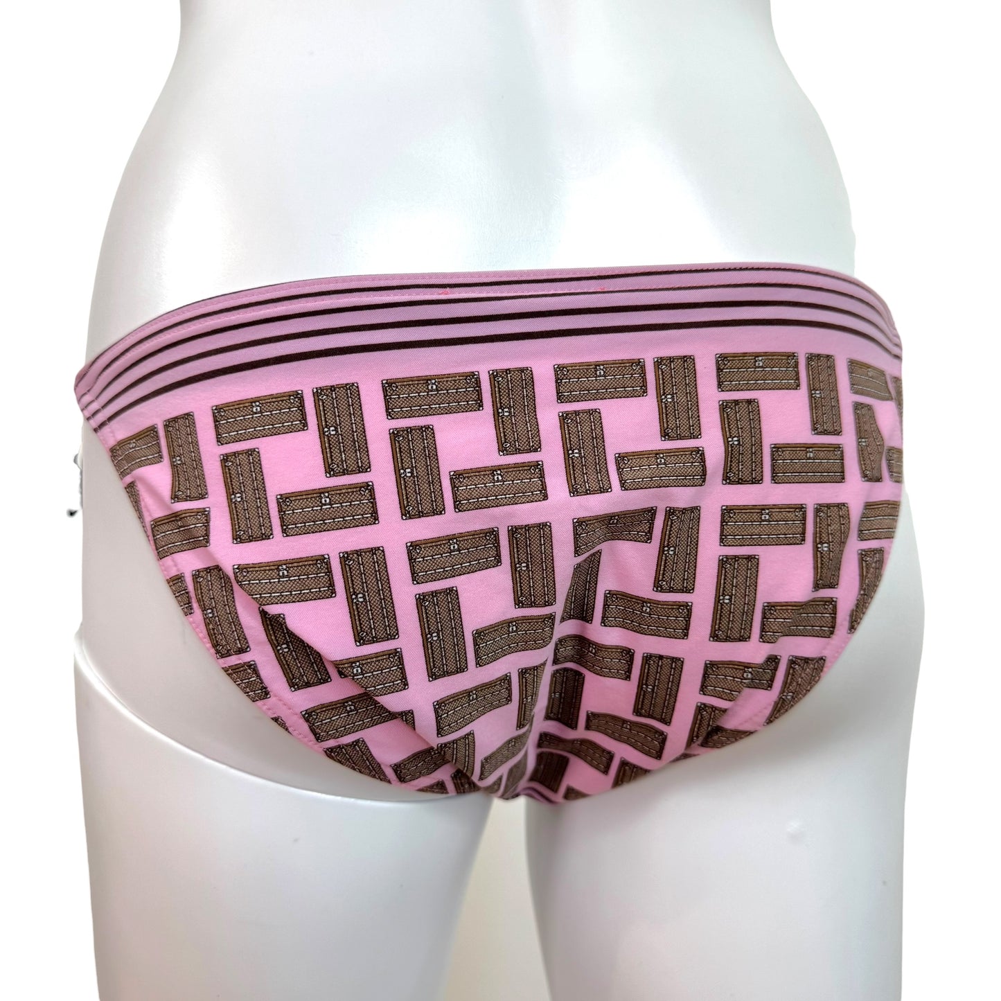 Louis Vuitton Pink & Brown Trunk Print Triangle Tie Bikini Set
