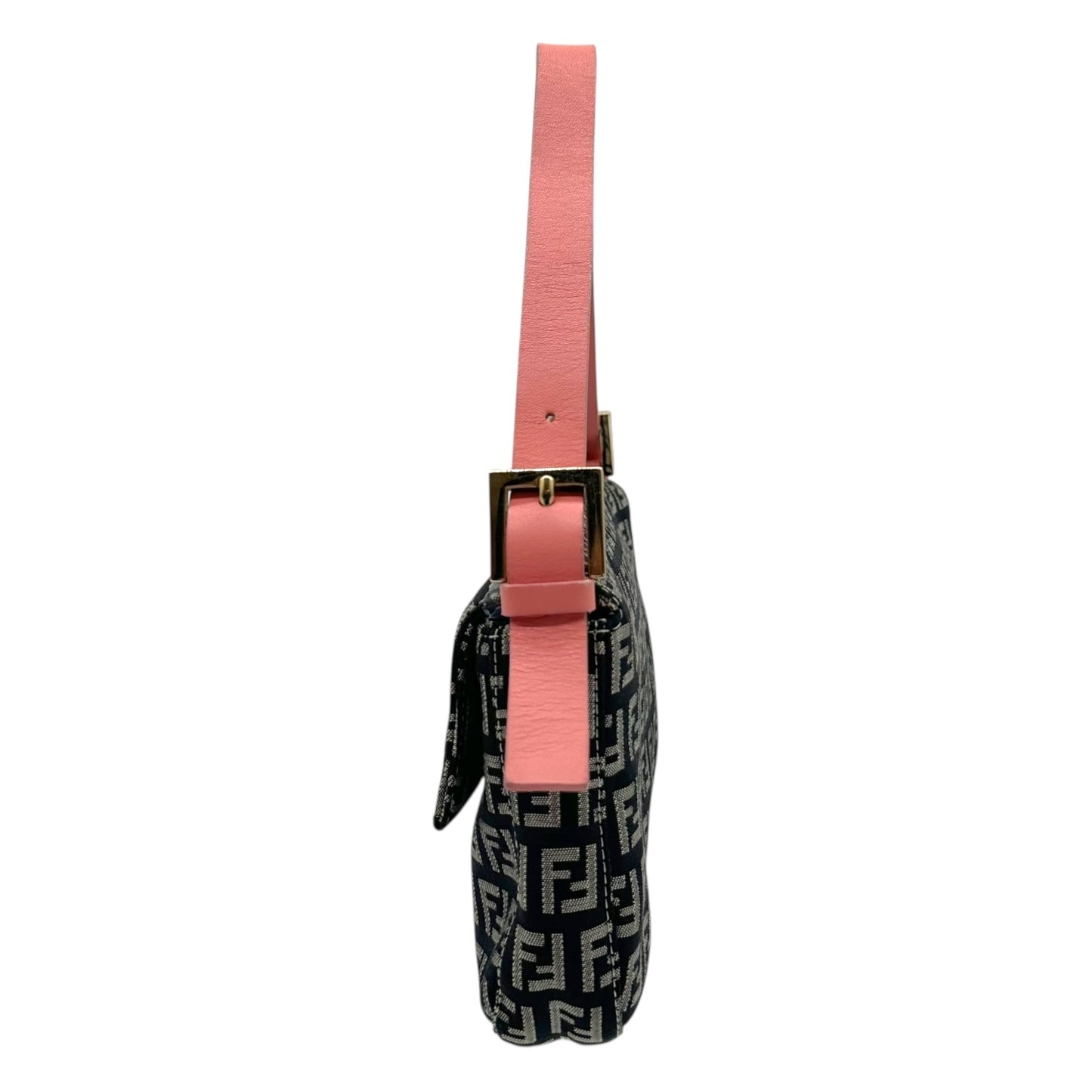 Fendi Black Zucchino & Pink Leather Baguette Bag