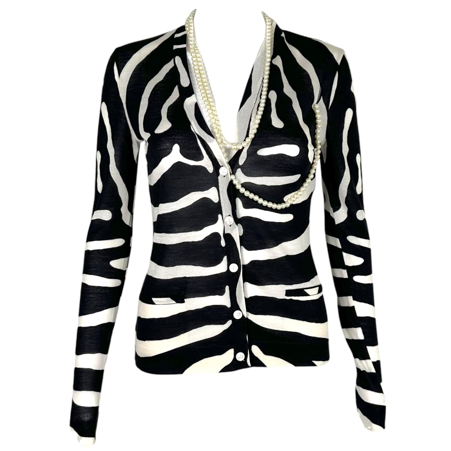 Christian Dior Zebra Print Knit Cardigan Silk Wool