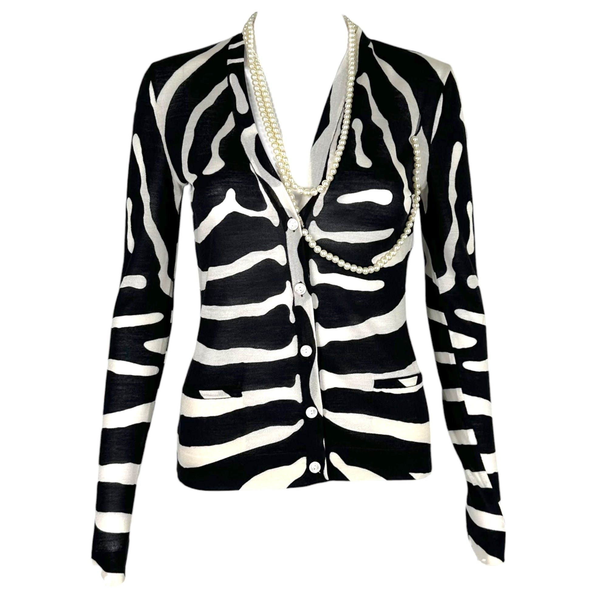 Christian Dior Zebra Print Knit Cardigan Silk Wool