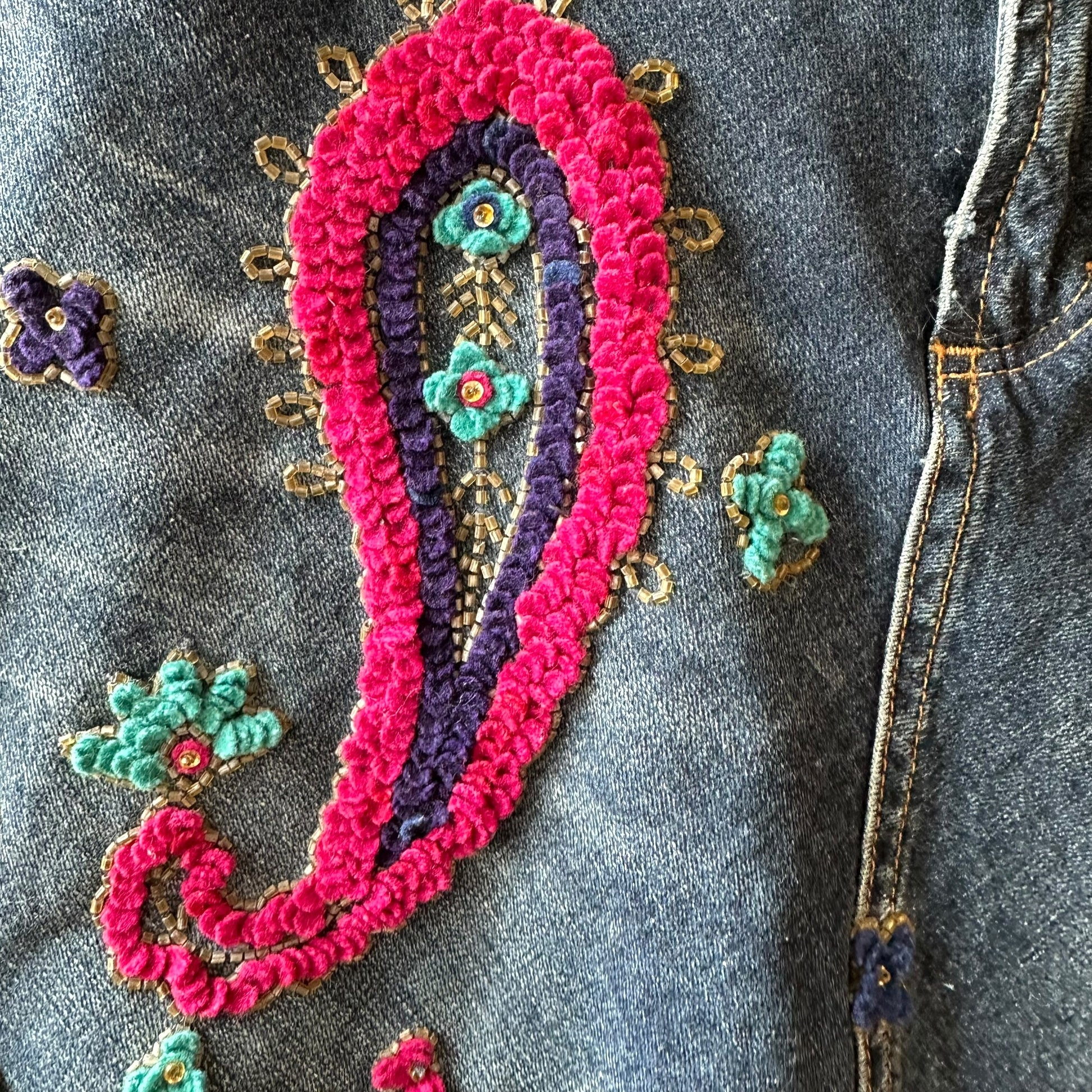 Dolce & Gabbana Denim Midi Skirt Blue Paisley Embroidery