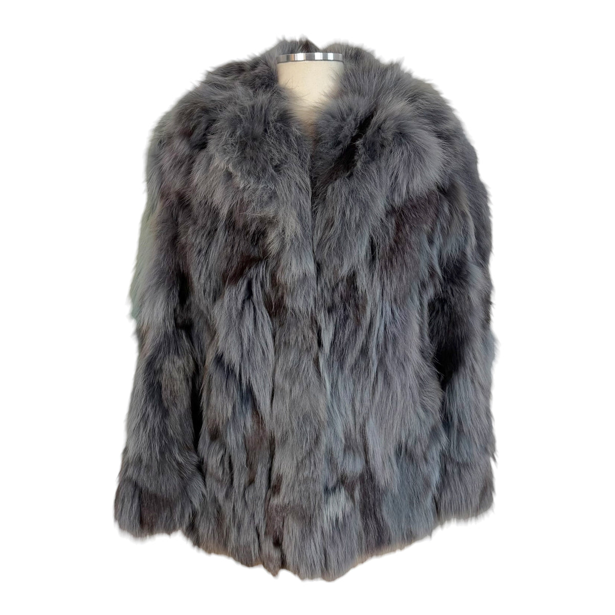 Furrocious Fox Fur Coat Blue Multi Dyed 3/4 Sleeve