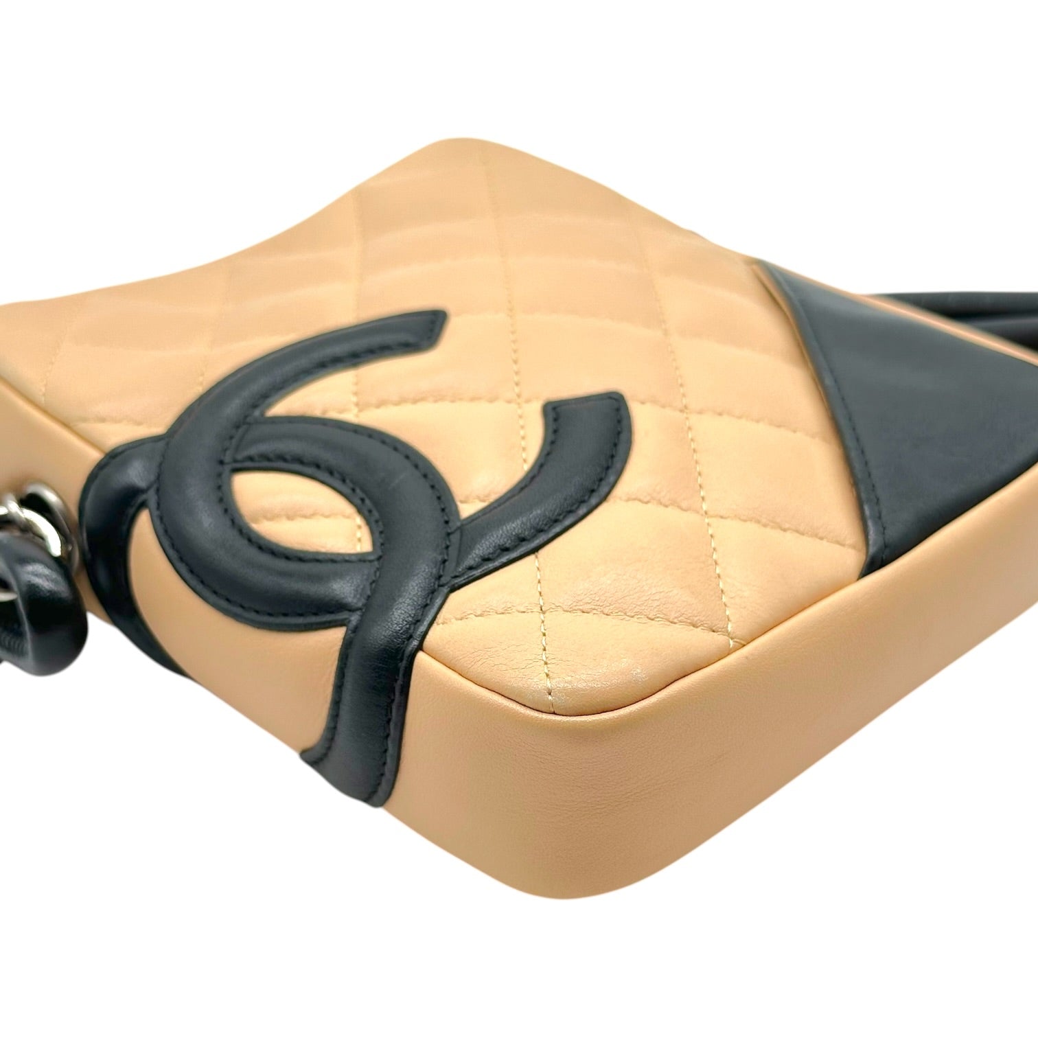 Chanel Small Crossbody Bag Beige Black Quilted Leather