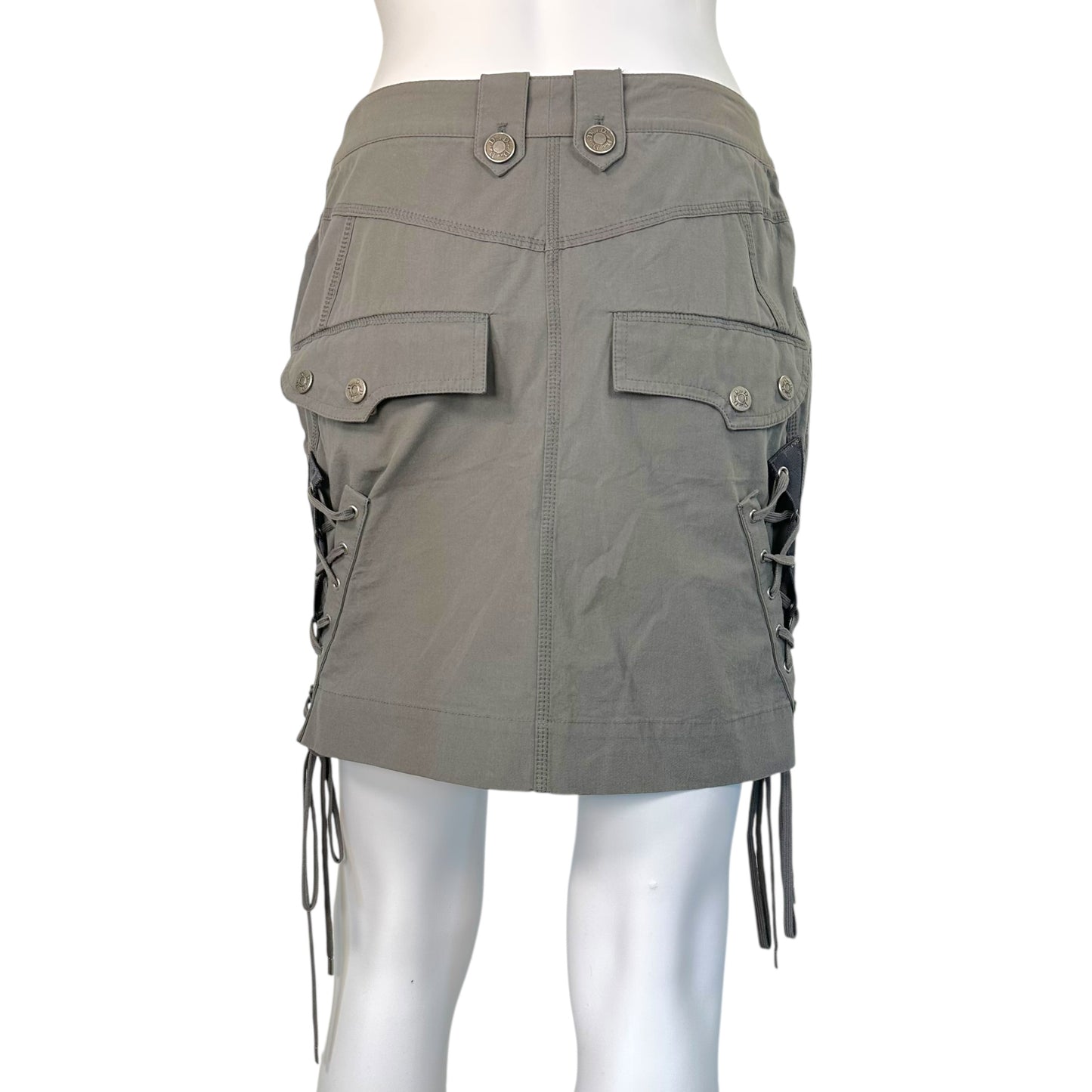 Christian Dior S/S 2004 Gray Lace Up Denim Midi Skirt