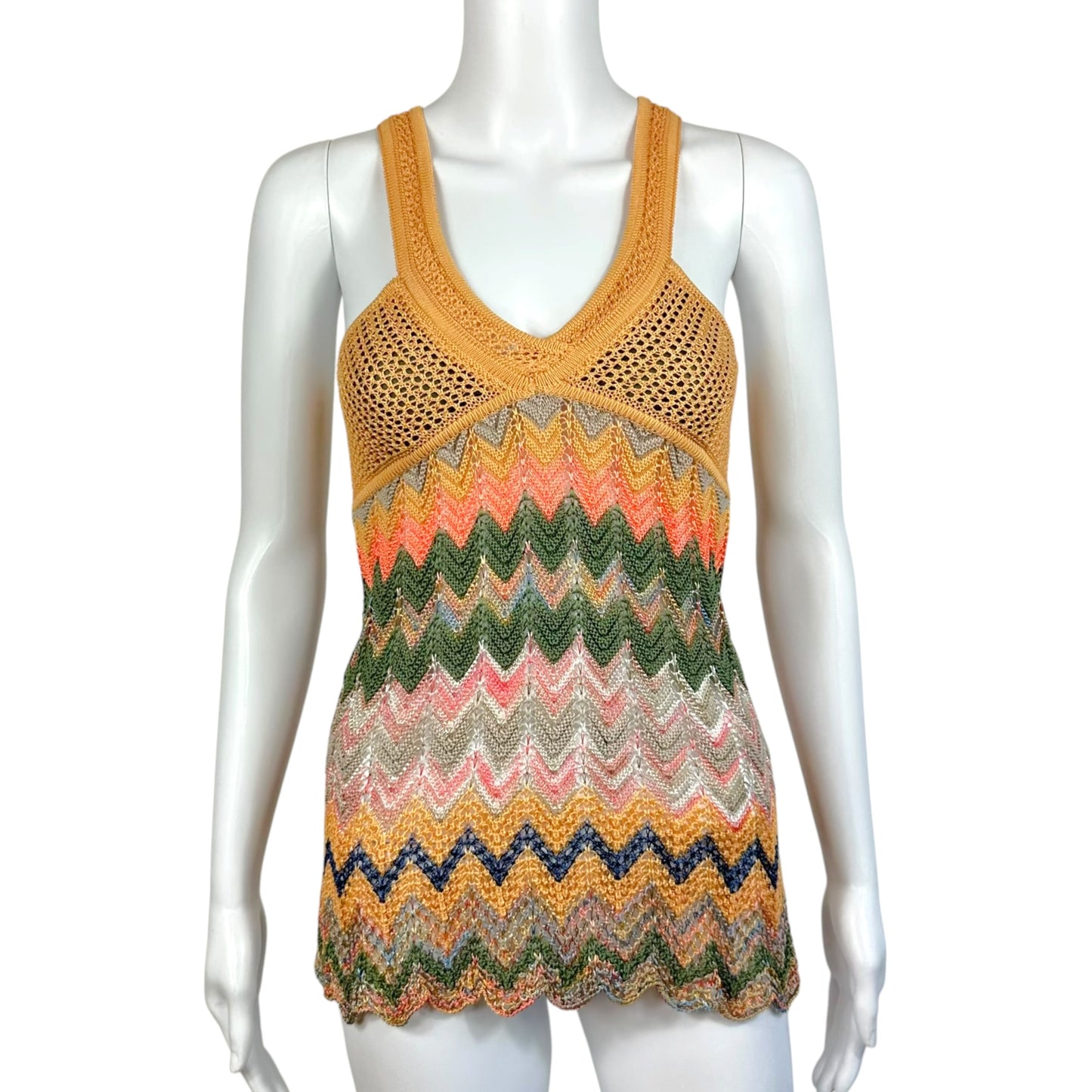 Missoni Multicolor Chevron Knit Semi-Sheer Cross Back Tank