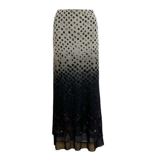 Jean Paul Gaultier Black and White Polka Dot Print Ombre Mesh Maxi Skirt