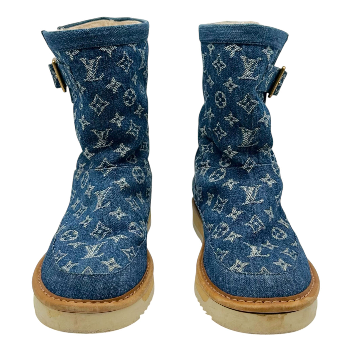 Louis Vuitton Blue Denim Monogram Shearling Boots