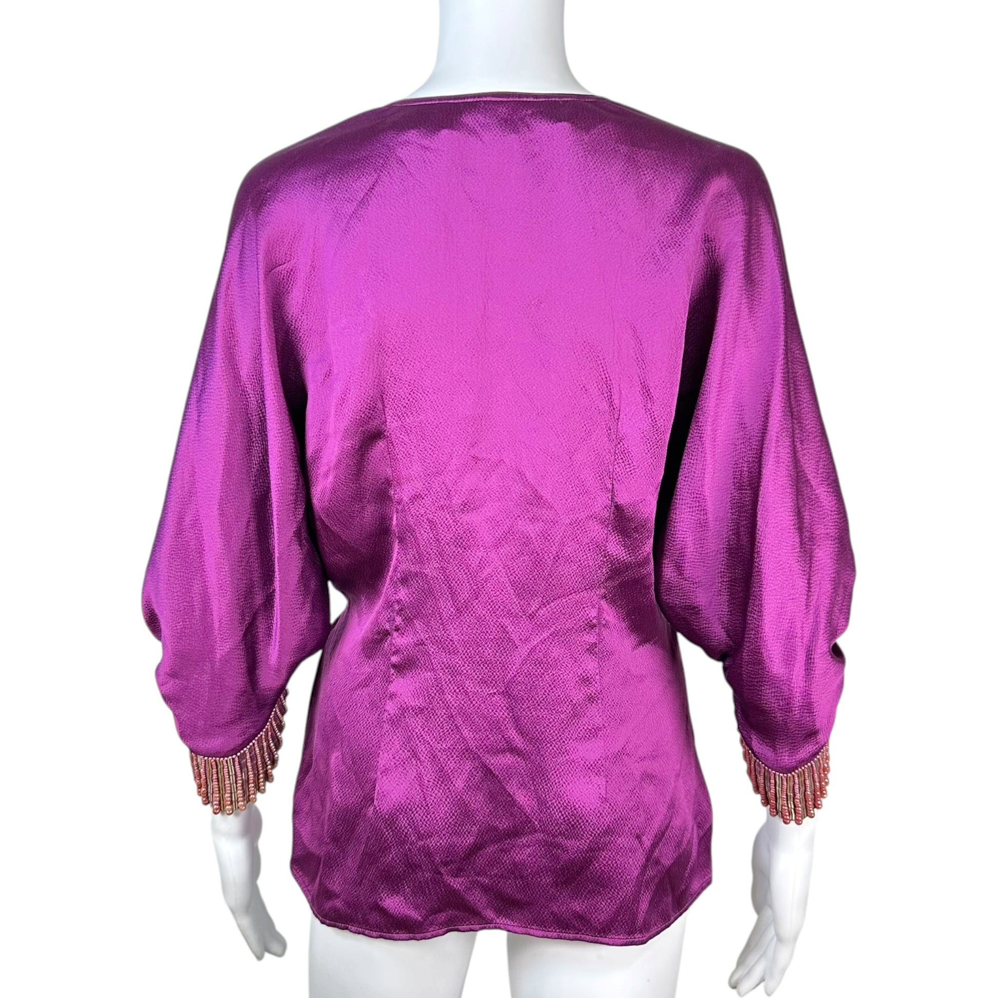 Roberto Cavalli Dolman Blouse Purple Silk Beaded Sleeve