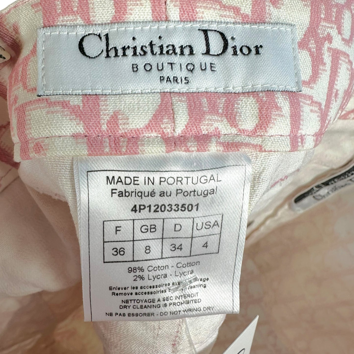 Christian Dior S/S 2004 Pink & White Trotter Monogram Denim Midi Skirt