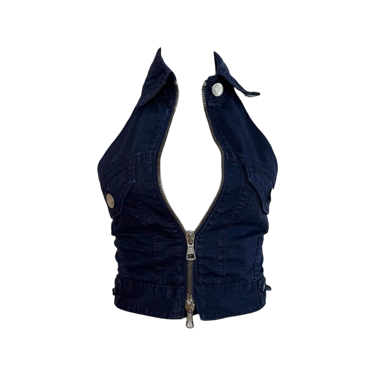 Dsquared2 Navy Blue Racerback Collared Zip Up Sleeveless Vest Top