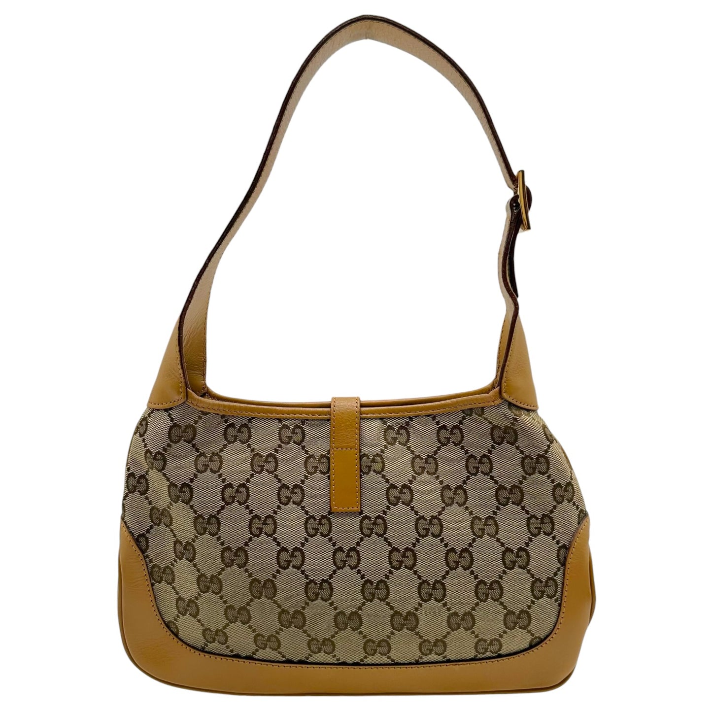 Gucci Tan Monogram Canvas & Stripe Shoulder Jackie Bag