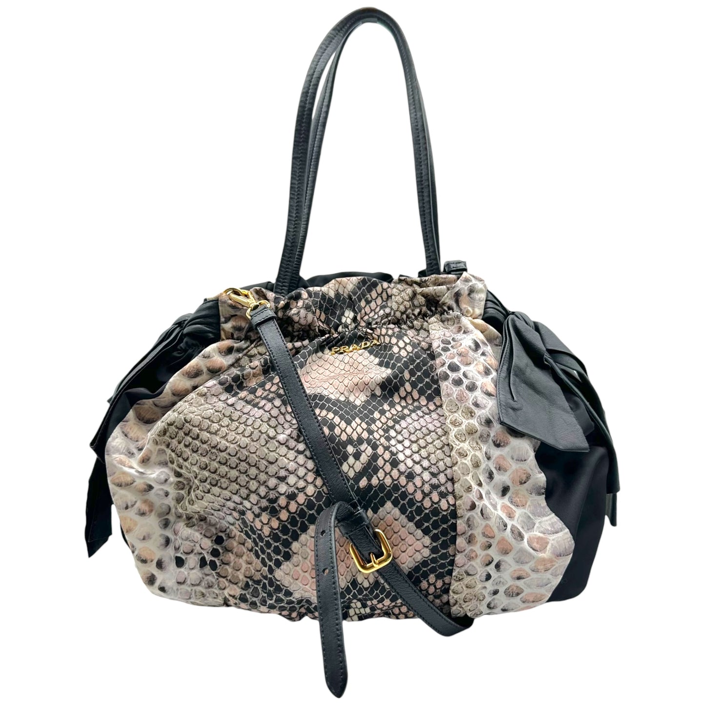 Prada Bucket Shoulder Bag Pink Black Nylon Python Print