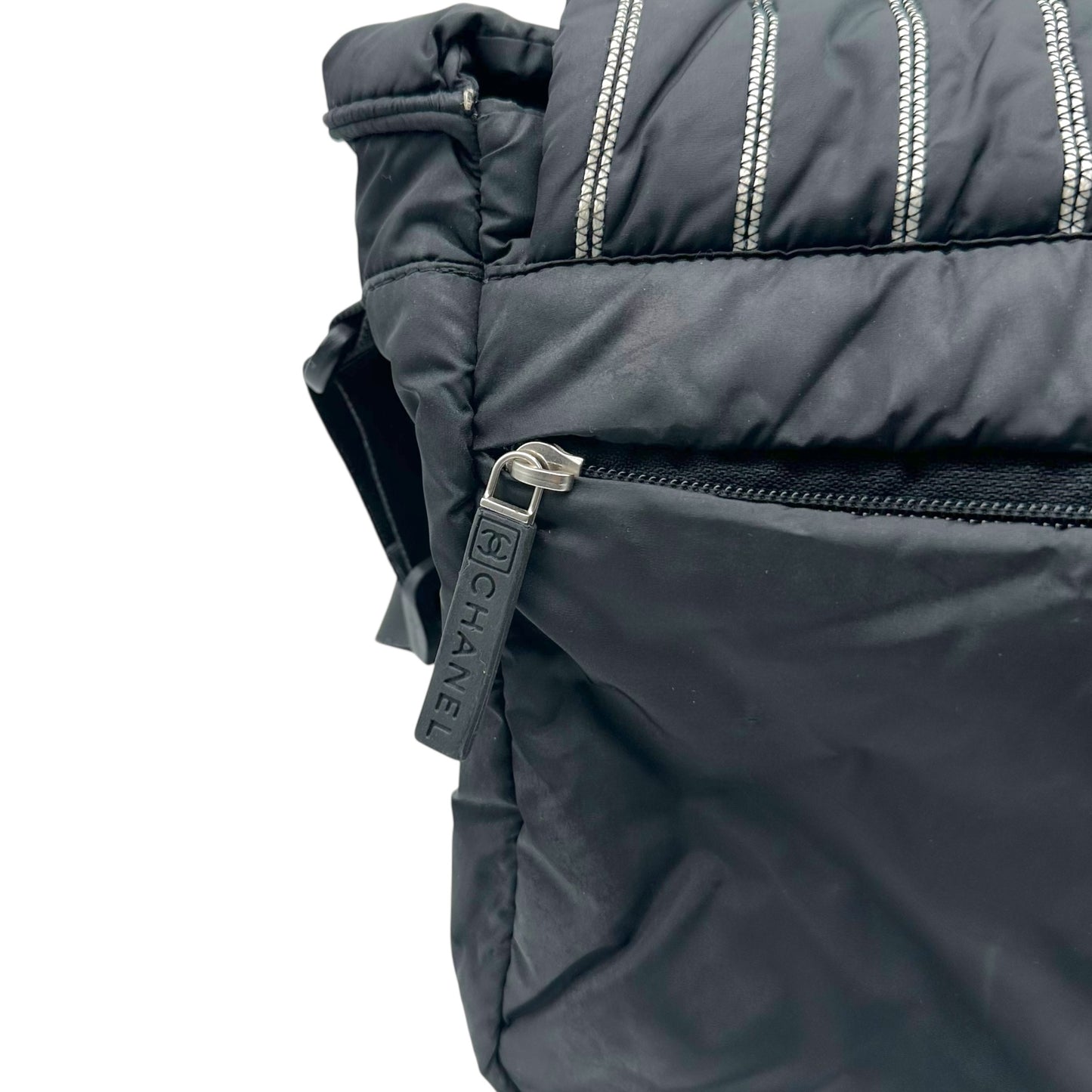 Chanel Sport 2005 Black & White Logo Embroidered Messenger Bag RARE