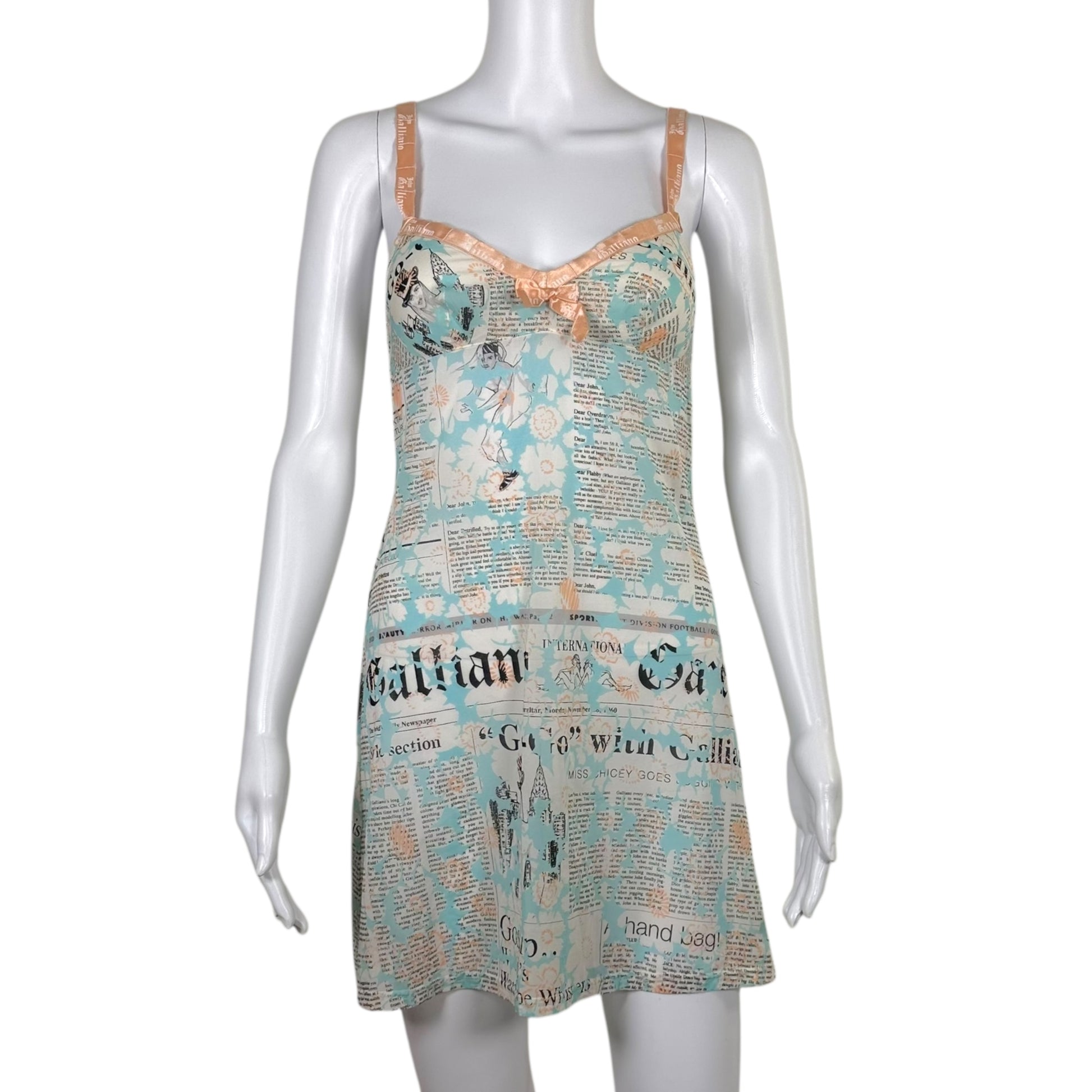 John Galliano Mini Cami Dress Light Blue Floral Print