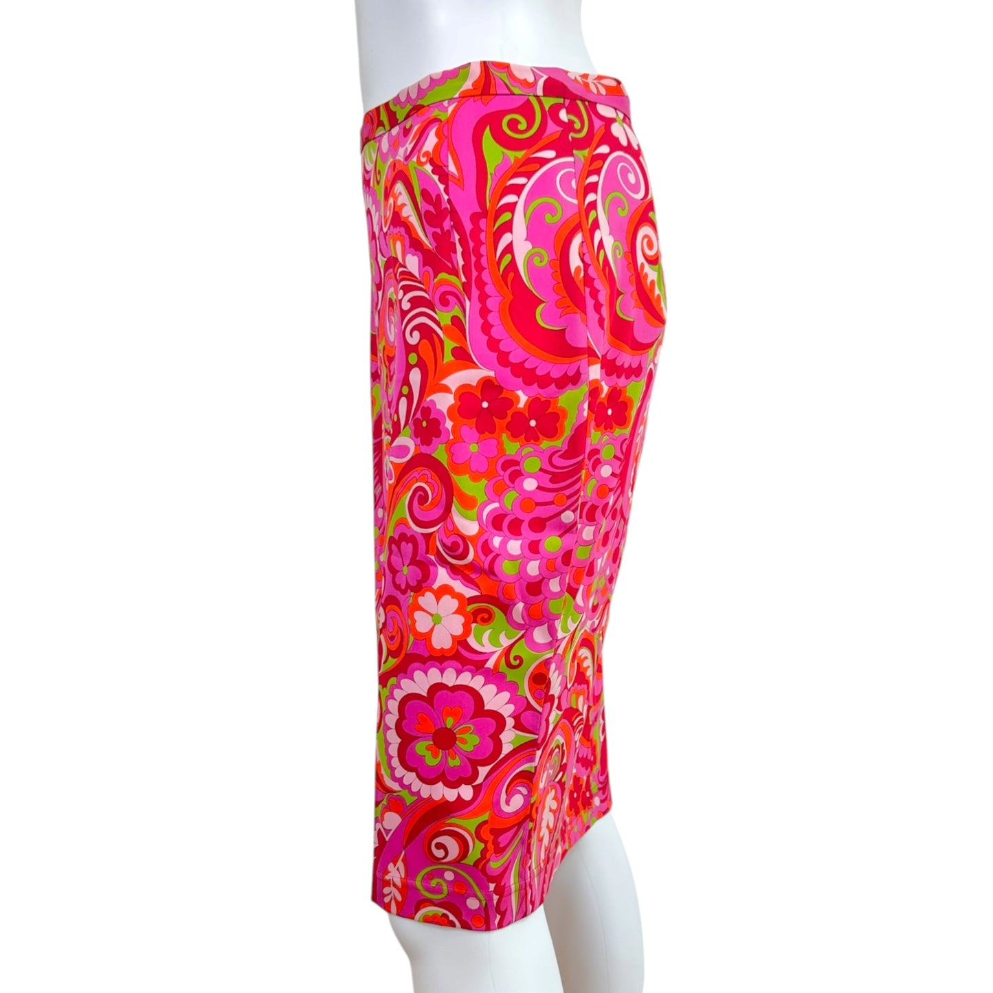 Dolce & Gabbana Pink & Green Paisley Print Silk Midi Skirt